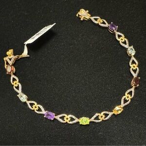 Heart Links Bracelet with Multi-Color Gemstones